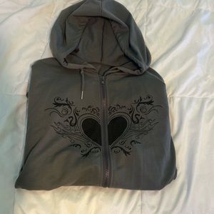 y2k gray heart zip up